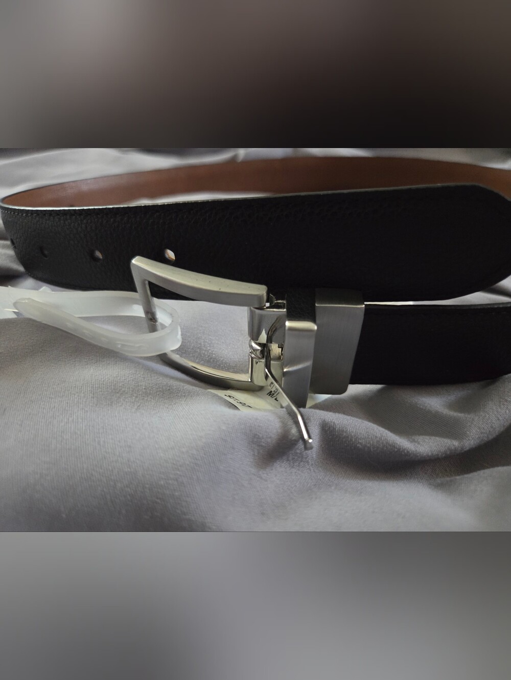 New Youth black Leather Dress Belt with Brushed Silver Buckle